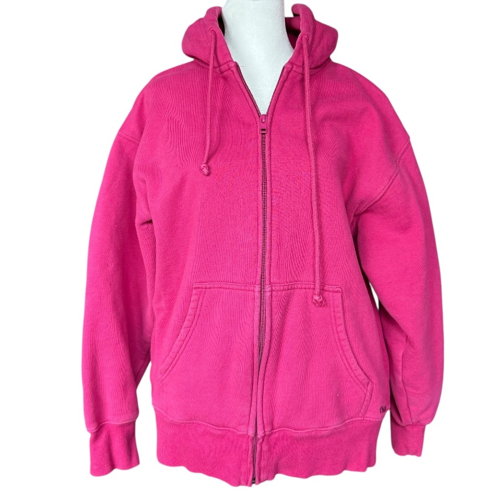 Aritzia TNA Sweatfleece Cozy Fleece‎ Boyfriend Fit Bright Pink Zip Hoodie  Sz S